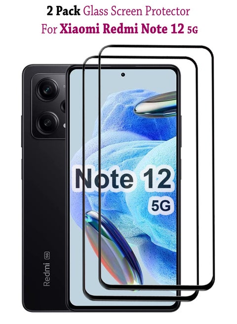 2 Pack Tempered Glass Screen Protector For Xiaomi Redmi Note 12 5G - Black