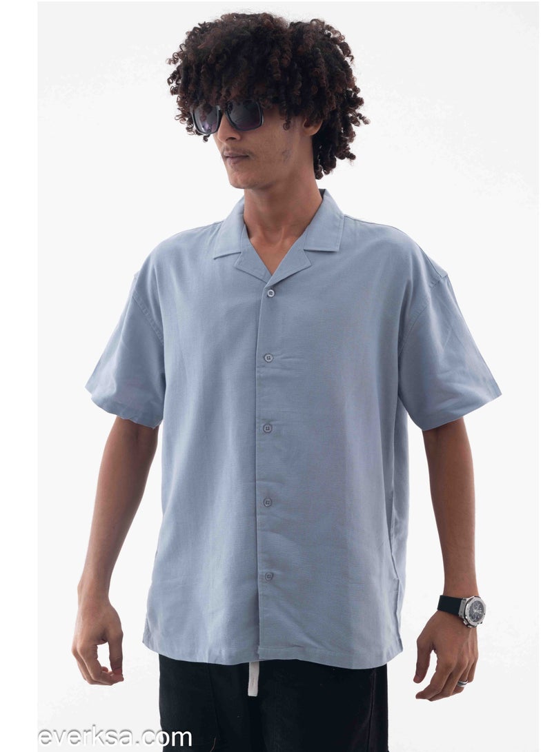 Everest Men's Plain Linen Half Sleeve Shirt in Light Blue - Image 1