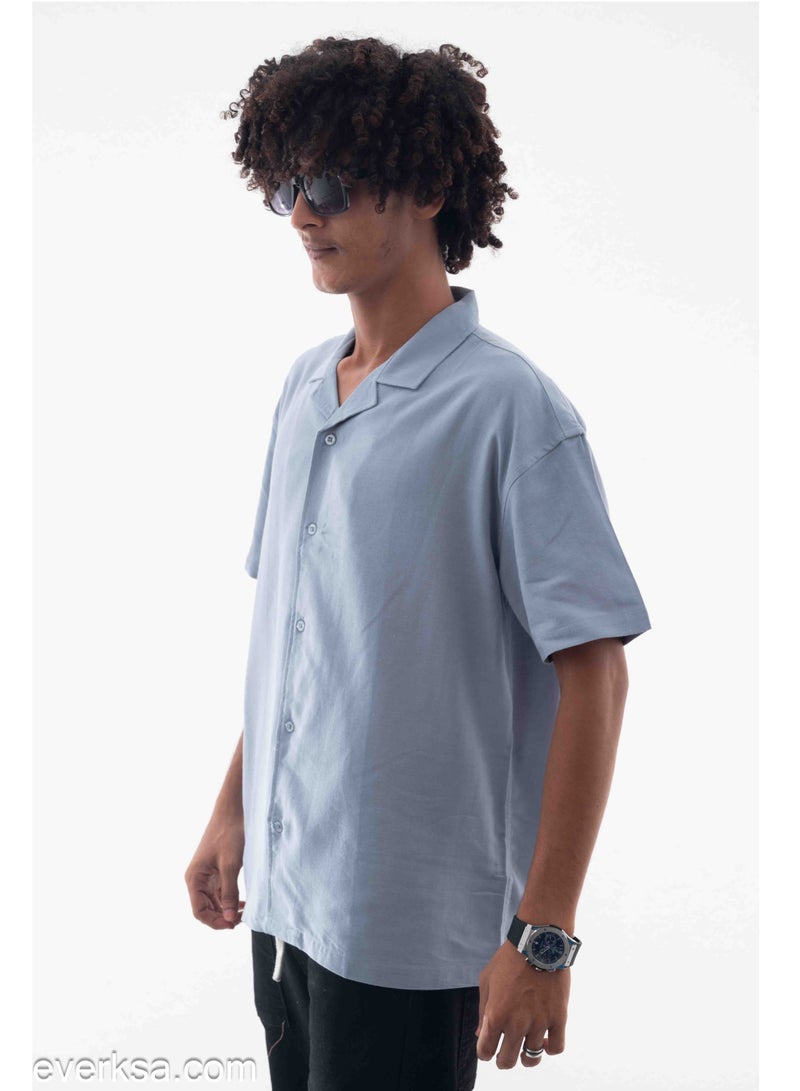 Everest Men's Plain Linen Half Sleeve Shirt in Light Blue - Image 2