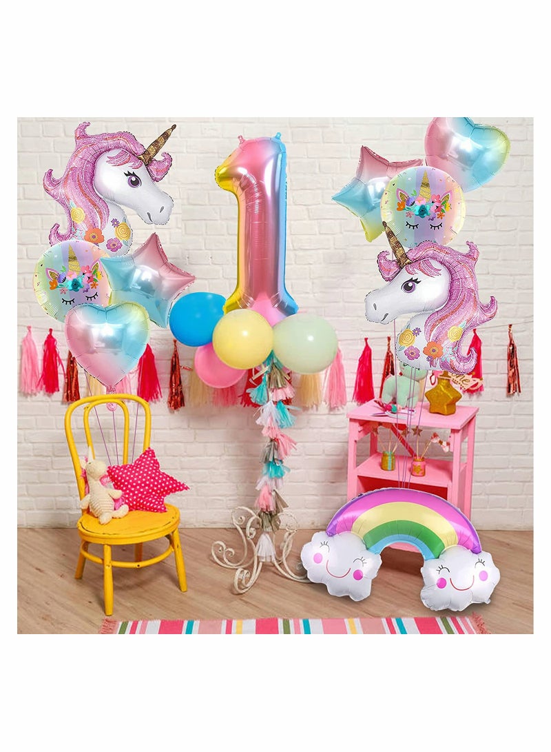 SYOSI Unicorn Birthday Decorations for Girls, SYOSI 10Pcs Unicorn Balloons Set with Rainbow, Heart, Star and Number 1 Foil Balloons for 1st Birthday Party Decorations - Image 3