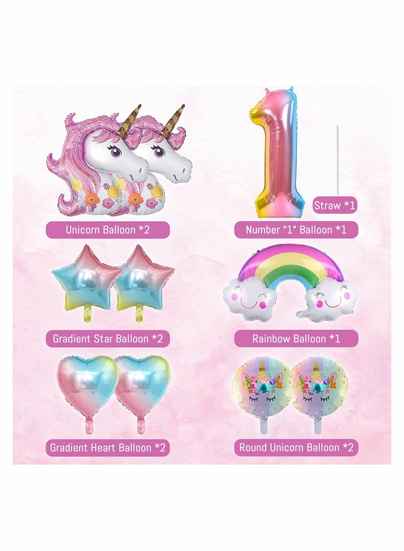 SYOSI Unicorn Birthday Decorations for Girls, SYOSI 10Pcs Unicorn Balloons Set with Rainbow, Heart, Star and Number 1 Foil Balloons for 1st Birthday Party Decorations - Image 4