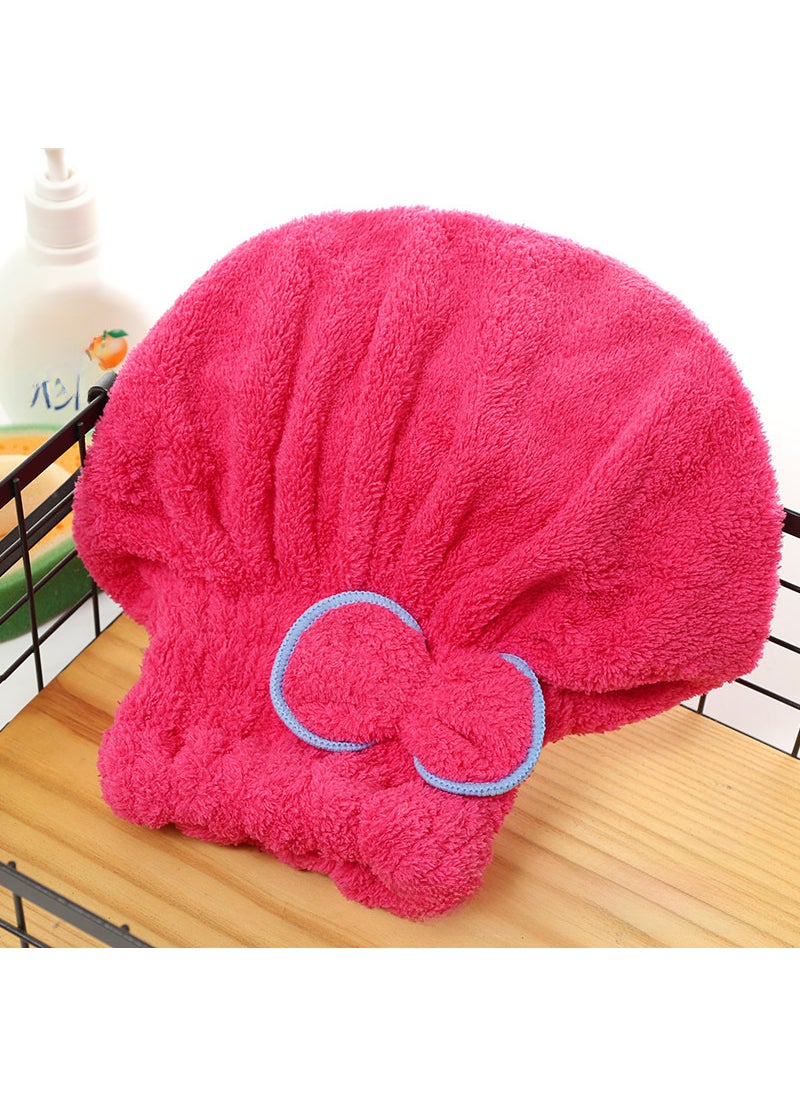 Generic Wholesale Coral Fleece Hair Drying Cap with Bow Rose Red 
