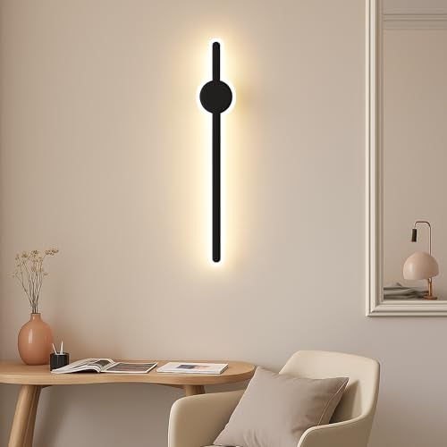SINOMAN Contemporary LED Black Wall Light Vertical Metal Wall Lamp Soft & Bright LED 3 Step Color Changing, Ambient Lighting Ideal for Living Room, Bedroom, Hallway, Bathroom and Home Decoration - Image 1