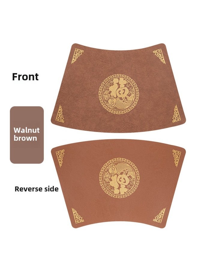 إسكدنيا مفرش طاولة جلد فوزي على شكل مروحة على الطراز الصيني، مفرش طاولة مستديرة عازل لطاولة الطعام، مفرش طاولة طعام غربي متقدم، مفرش وعاء عازل للماء، اللون: الجوز البني، المواصفات: حجم كبير 48*30 - Image 1