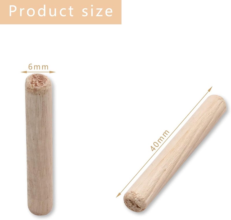 BokWin 100 Pack Wooden Dowel Pins 6mm x 40mm (Approx 1/4" x 1-1/2") Wood Fluted Dowels Rods Kiln Dried Fluted and Beveled, Hardwood Crafts Dowel Pegs - Image 3