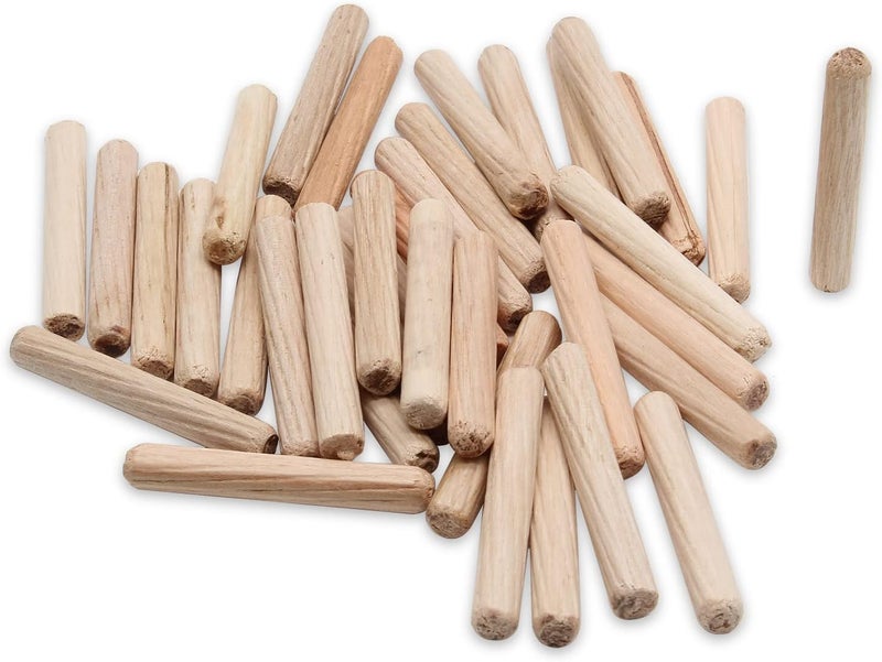 BokWin 100 Pack Wooden Dowel Pins 6mm x 40mm (Approx 1/4" x 1-1/2") Wood Fluted Dowels Rods Kiln Dried Fluted and Beveled, Hardwood Crafts Dowel Pegs - Image 1
