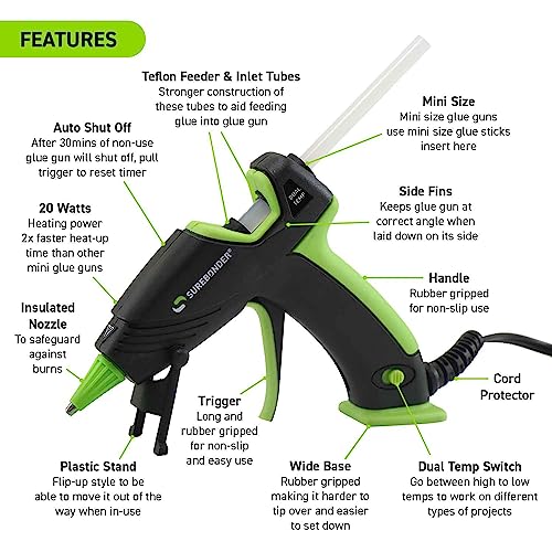 Surebonder Mini Hot Glue Gun with Dual Temperature & Auto Shut Off, 20 Watts for Fast Heating & Consistent Glue Flow, Adjust Temp for Multiple Projects (Ultra Series DT-320F) - Image 3