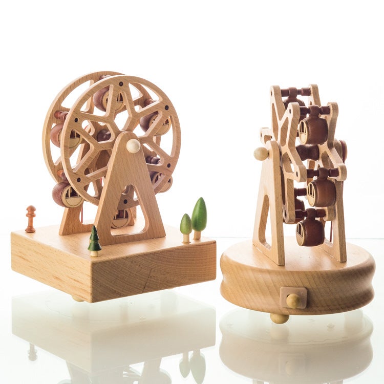 Manufacturers Produce Handicrafts Nordic Simple Wind Sky City Rotating Music Box Music Box Solid Wood Handicrafts - Image 4