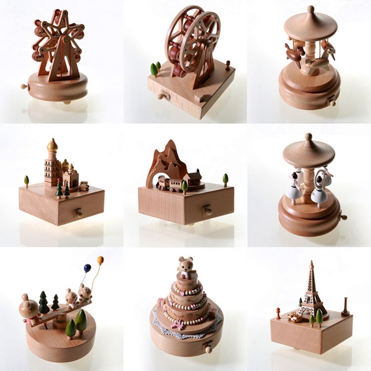 Manufacturers Produce Handicrafts Nordic Simple Wind Sky City Rotating Music Box Music Box Solid Wood Handicrafts - Image 5