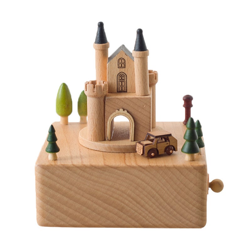 Manufacturers Produce Handicrafts Nordic Simple Wind Sky City Rotating Music Box Music Box Solid Wood Handicrafts - Image 1