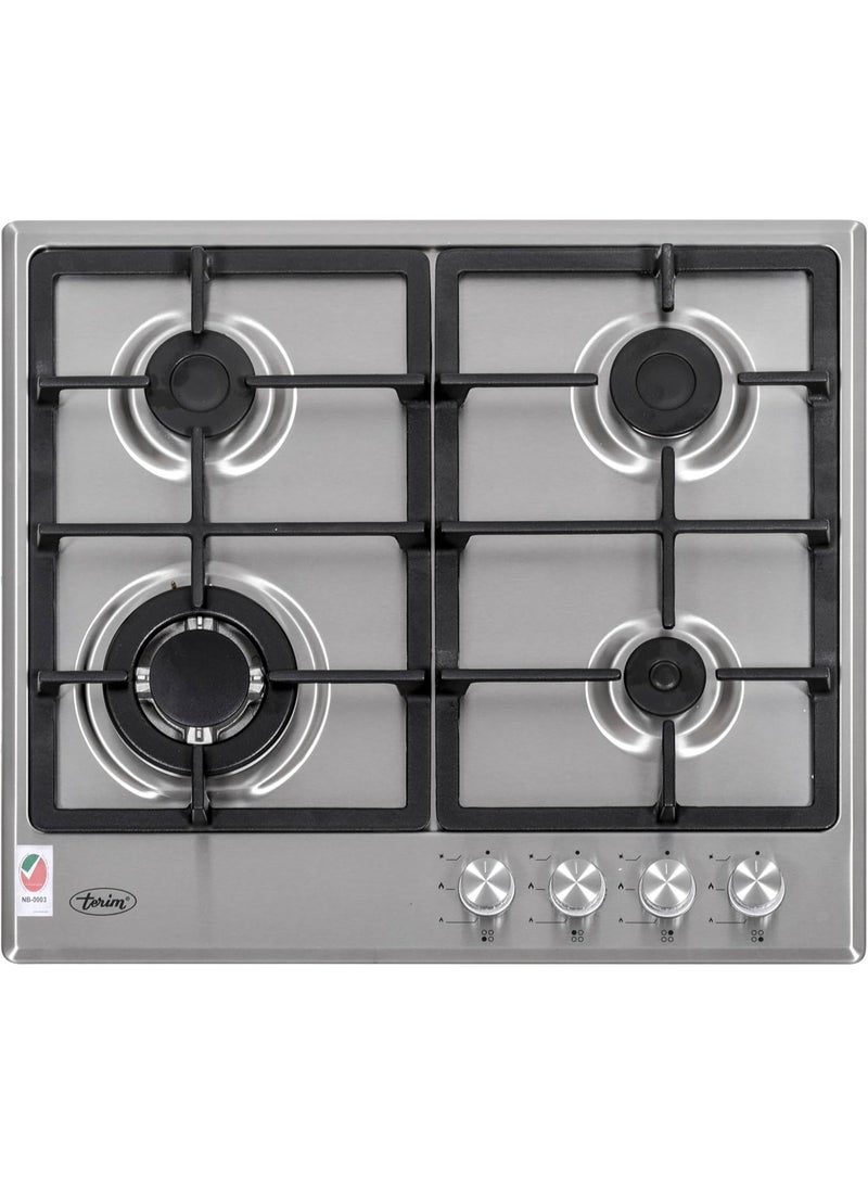 Terim TERBIGH604SS 60 cm Built in Gas Hob, Flame Failure Device, Cast Iron Pan Supports, Gas Conversions Kit, Made in Turkey, 1 Year Warranty TERBIGH604SS silver - Image 1