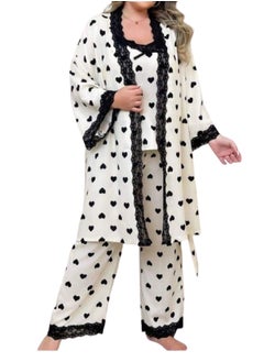 3-piece pajama robe set - custom size - heart print - white
