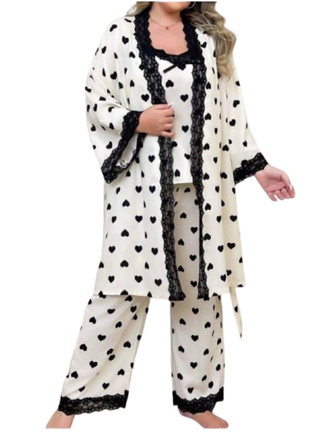 Generic - 3-piece pajama robe set - custom size - heart print - white - Image 1