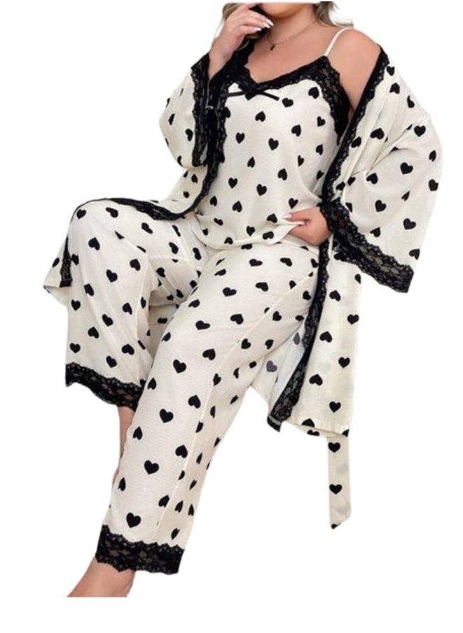 Generic - 3-piece pajama robe set - custom size - heart print - white - Image 1