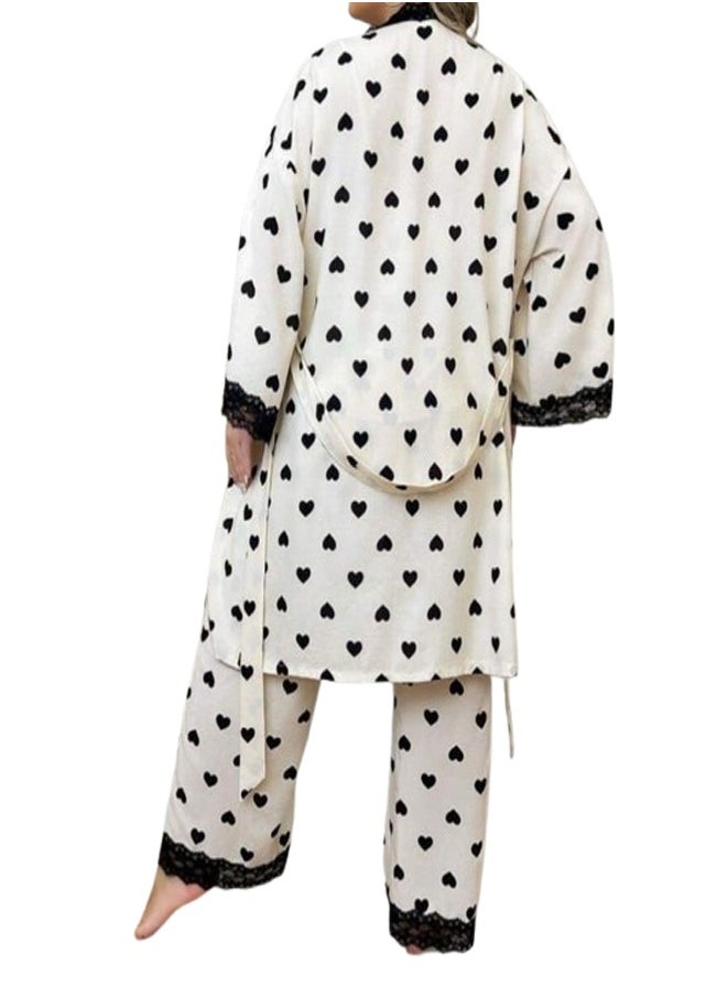 Generic - 3-piece pajama robe set - custom size - heart print - white - Image 1