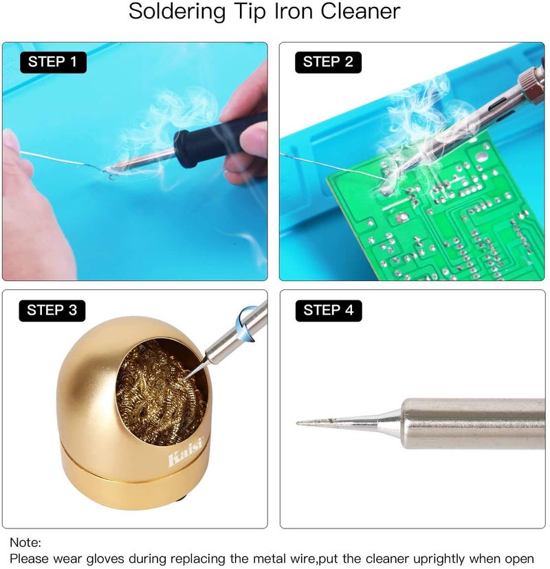 Kaisiking Soldering Iron Tip Cleaner Solder Tip Cleaning Wire and Holder Station Soft Coiled Brass with 3 Pcs Solder Tip Cleaning Wire and 1 Pcs Holder For Cleaning Soldering Irons and Tips - Image 4