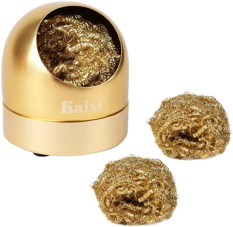 Kaisiking Soldering Iron Tip Cleaner Solder Tip Cleaning Wire and Holder Station Soft Coiled Brass with 3 Pcs Solder Tip Cleaning Wire and 1 Pcs Holder For Cleaning Soldering Irons and Tips - Image 1