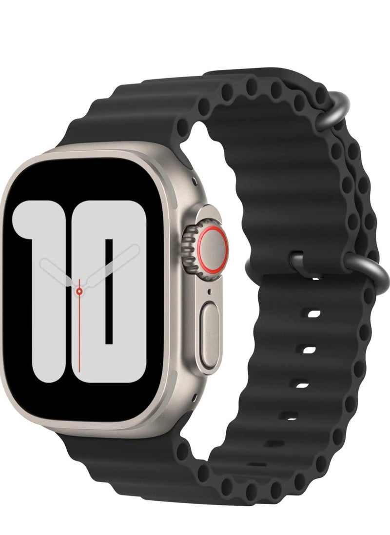 ELTRAZONE Ocean Band Compatible with Apple Watch Band Ultra 49mm 45mm 44mm 42mm, Adjustable Loop with Buckle Soft Stretchy Silicone Sports Band for iWatch Series SE 8 7 6 5 4 3 2 1 Men Women, Black  - Image 1