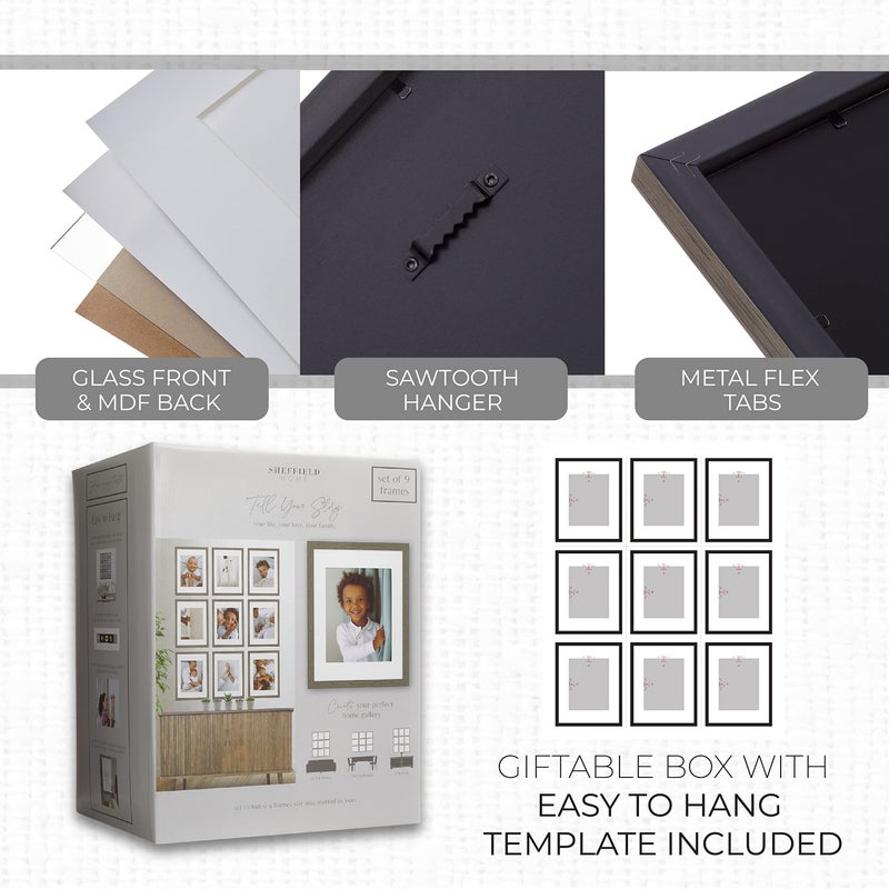 Sheffield Home 9 Piece Gallery Wall Frame Set, 11x14 Inch, Natural - Image 5