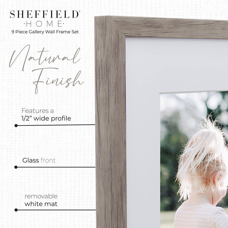 Sheffield Home 9 Piece Gallery Wall Frame Set, 11x14 Inch, Natural - Image 4