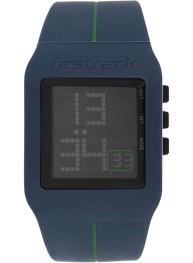 فاستراك 38010Pp02 ساعة رقمية للرجال مقاومة للماء حتى 30 مترًا بمينا أسود وسوار من السيليكون باللون الأزرق - Image 1
