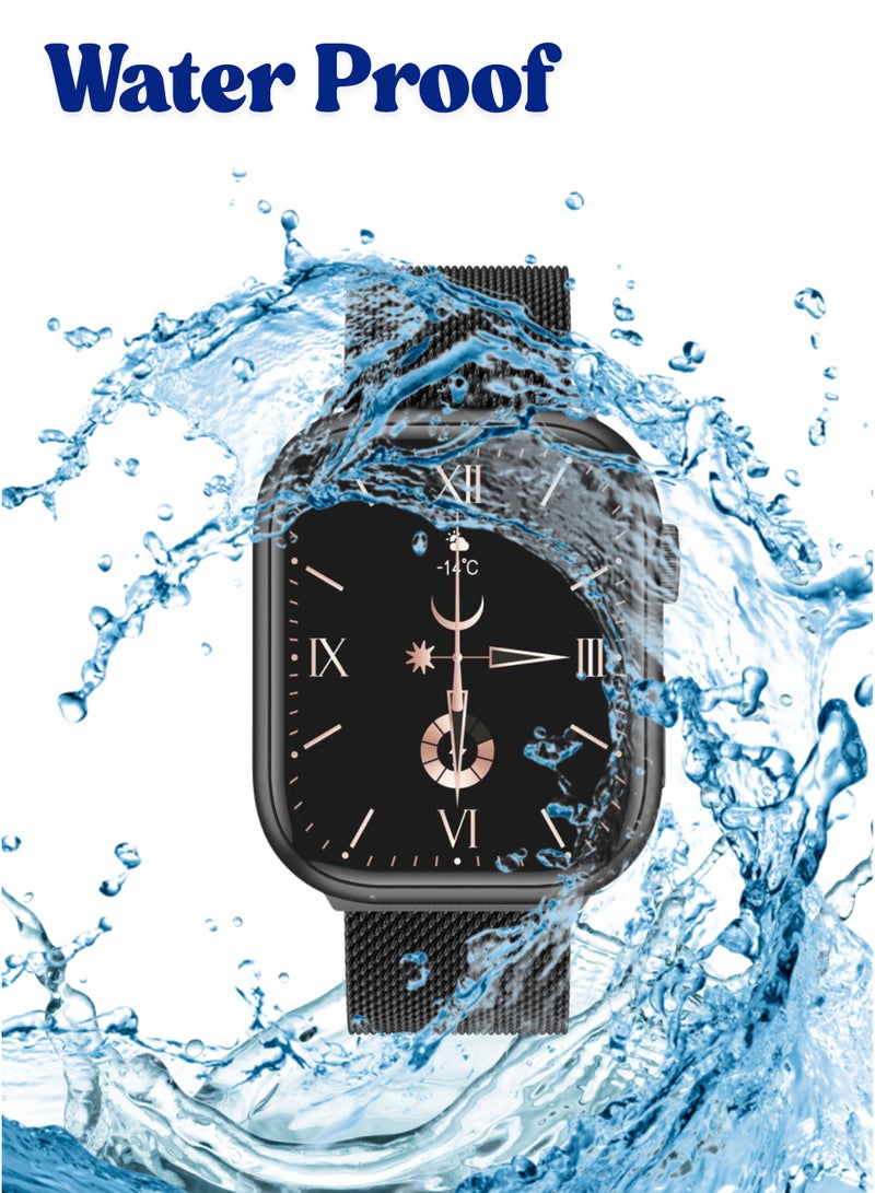 ويزمي ساعة Wisme X22 الذكية عالية الجودة مع 3 أحزمة - مكالمات بلوتوث، جهاز تتبع لياقة بدنية مقاوم للماء، مراقب معدل ضربات القلب، ساعة ذكية للأعمال للرجال والنساء، طلاء مفرغ - أسود - Image 3