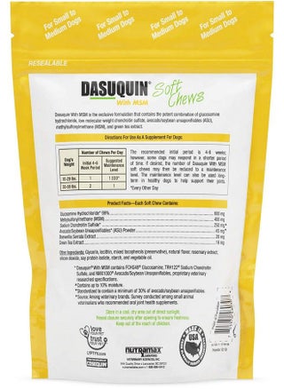 Nutramax Dasuquin with MSM Joint Health Supplement for Small to Medium Dogs - With Glucosamine, MSM, Chondroitin, ASU, Boswellia Serrata Extract, and Green Tea Extract, 84 Soft Chews - pzsku/ZA3439EEF882DFB759B88Z/45/_/1673956374/a02a9512-579e-49c3-9da8-d91b833da877