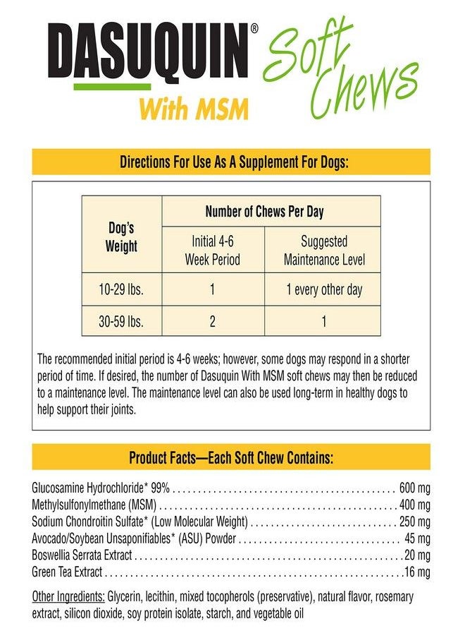 Nutramax Laboratories Nutramax Dasuquin with MSM Joint Health Supplement for Small to Medium Dogs - With Glucosamine, MSM, Chondroitin, ASU, Boswellia Serrata Extract, and Green Tea Extract, 84 Soft Chews  - Image 2