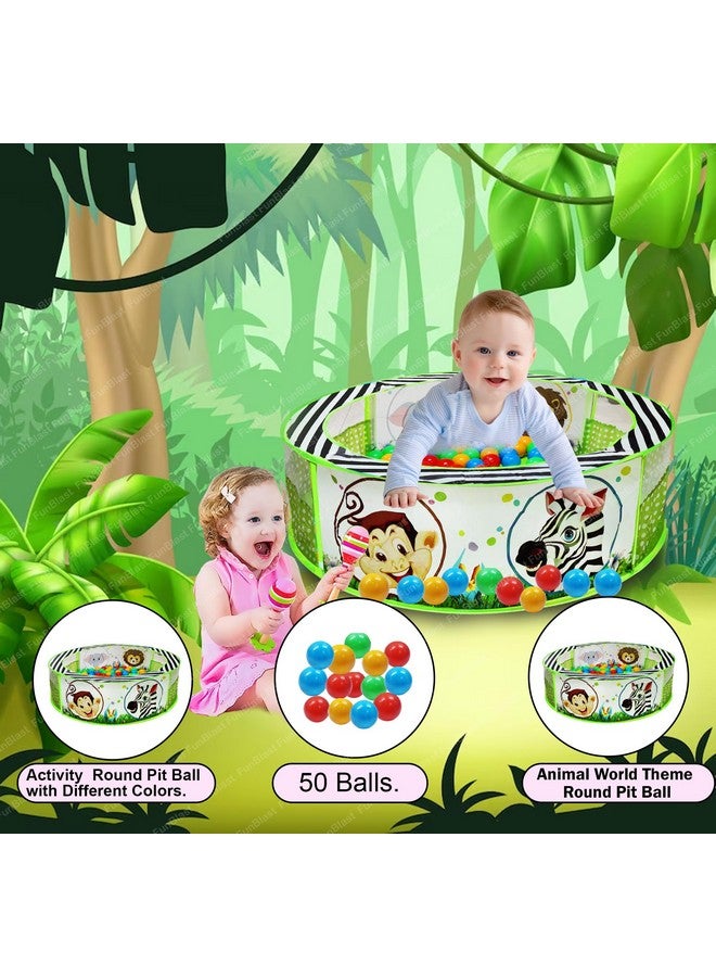FunBlast Ball Pool for Kids, Foldable Round Zoo Ball Pool Play Tent Kids, Indoor/Outdoor Ball Pit with 50 Balls, Large Size Ball Pool Game for 2-5 Years Old Kids, Boys, Girls (Multicolor) - Image 3