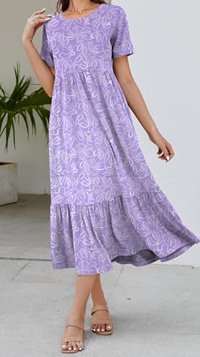 Jeqeocafy Summer Dresses for Women Flowy Maxi Sundress Short Sleeve Tiered Beach Dress with Pockets 2026 Vacation Travel - Image 5