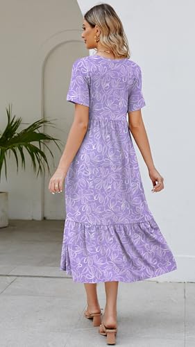 Jeqeocafy Summer Dresses for Women Flowy Maxi Sundress Short Sleeve Tiered Beach Dress with Pockets 2026 Vacation Travel - Image 4