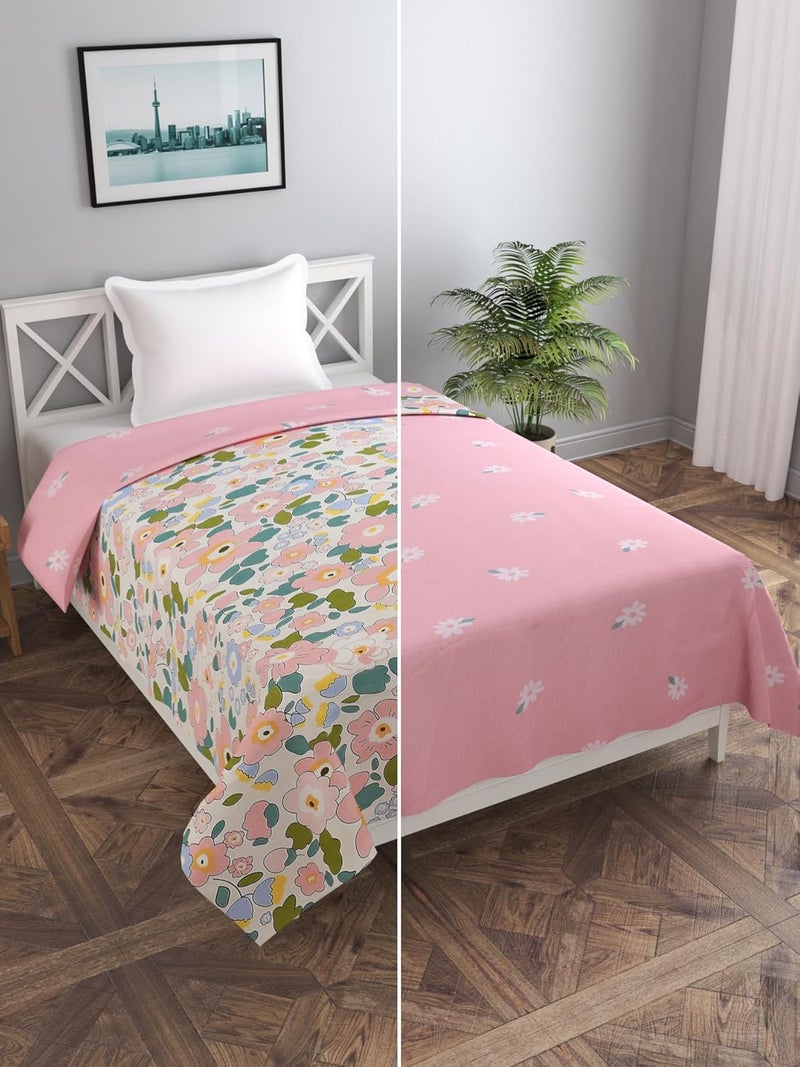 MORADO Glace Cotton 210 TC Single Bed Size Reversible Duvet CoverQuilt CoverRajai CoverBlanket Cover with Zipper 60x90 Inches Pink - Image 1