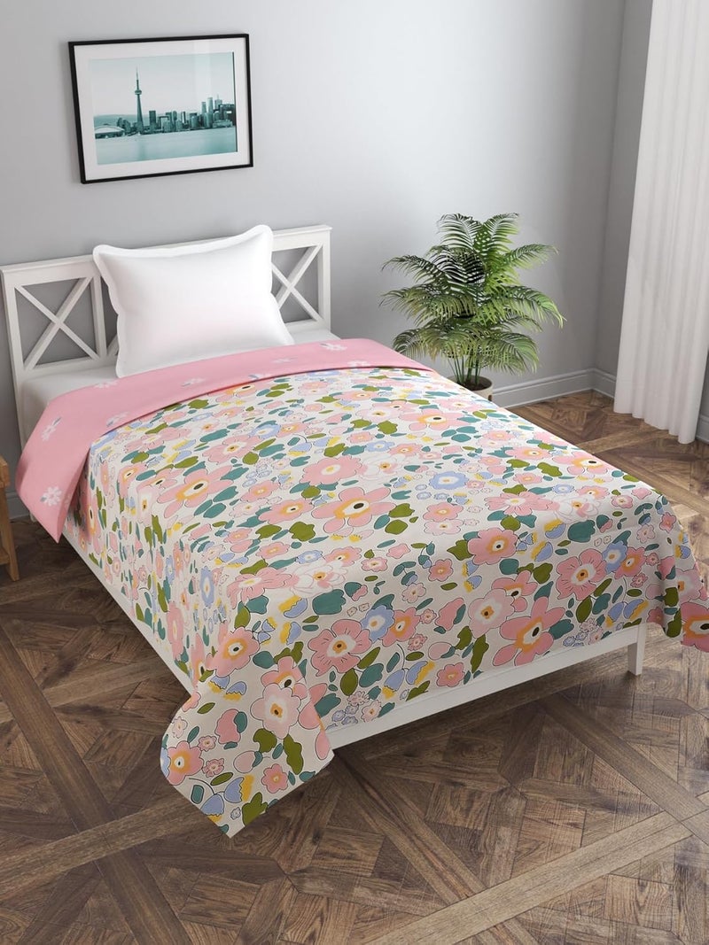 MORADO Glace Cotton 210 TC Single Bed Size Reversible Duvet CoverQuilt CoverRajai CoverBlanket Cover with Zipper 60x90 Inches Pink - Image 3
