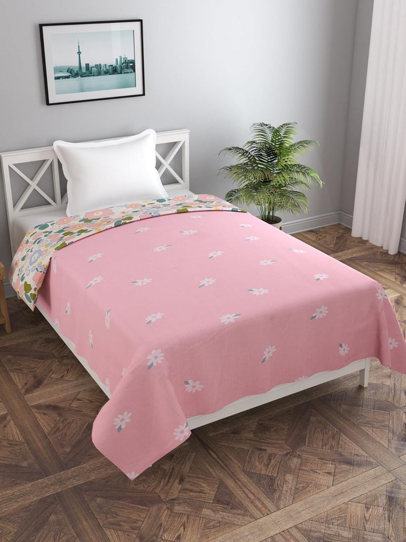 MORADO Glace Cotton 210 TC Single Bed Size Reversible Duvet CoverQuilt CoverRajai CoverBlanket Cover with Zipper 60x90 Inches Pink - Image 2