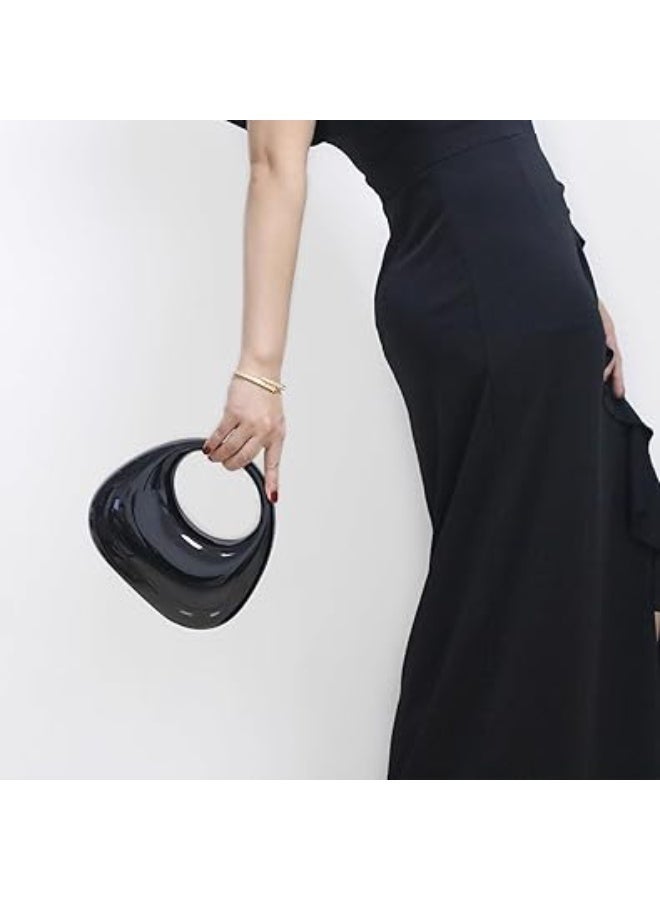 A unique moon-shaped acrylic women's handbag with a top handle, perfect for weddings, cocktail parties, and evening events. - Image 3