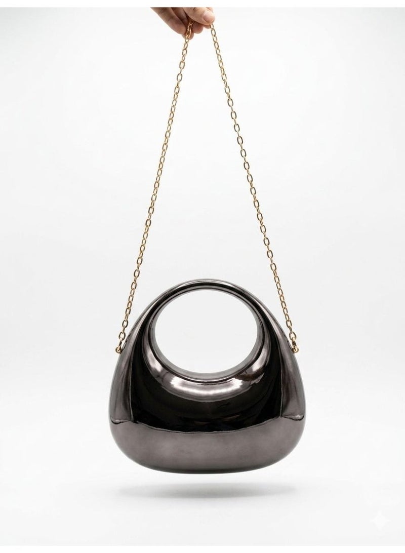 A unique moon-shaped acrylic women's handbag with a top handle, perfect for weddings, cocktail parties, and evening events. - Image 2