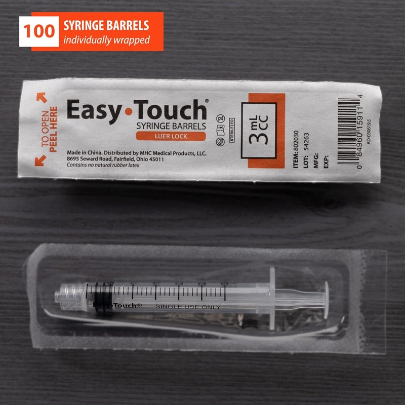 Easy Touch EasyTouch 3ML Luer-Lock Syringe Barrel Only (100 syringes) - Image 2