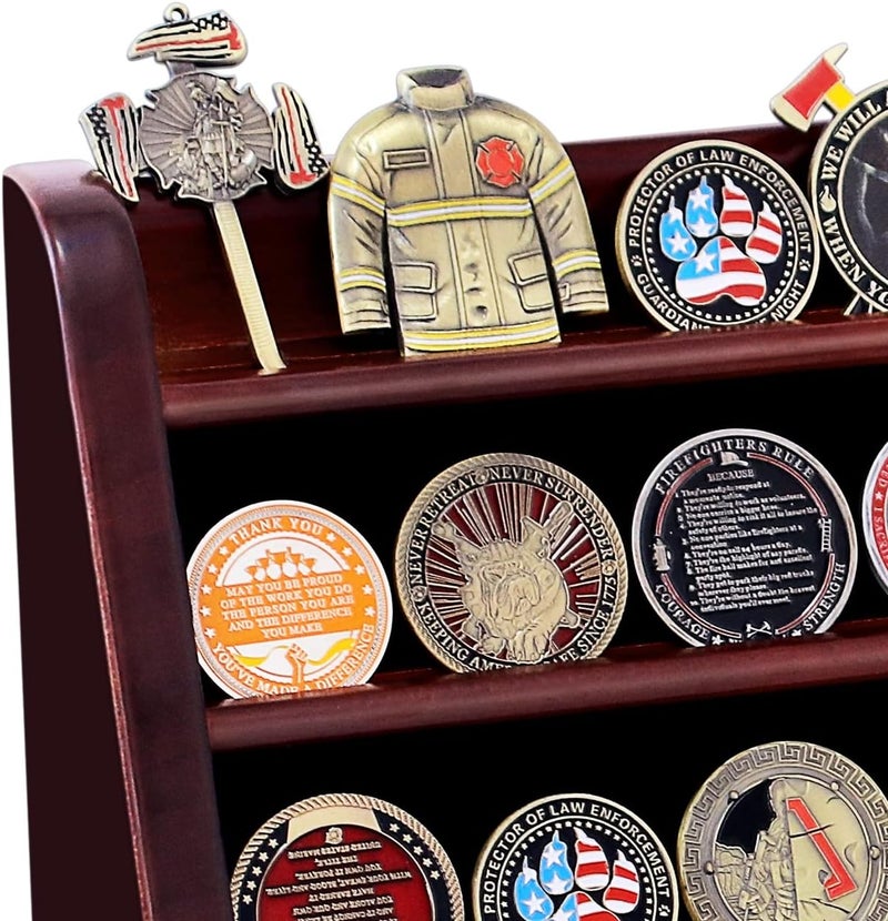 ASmileIndeep 4 Rows Military Wooden Challenge Coin Display Case - Wall Mountable Army Holder Stand Rack, Holds 32 Coins, Mahogany - Image 5