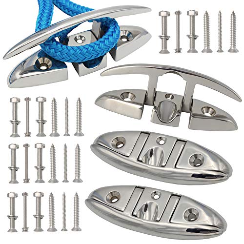 VEITHI 316 Stainless Steel Boat Folding Cleat 5 inch, Flip up Dock Cleat for Deck and Boat, Boat Tie Down Cleats Dock Cleats Folding Cleat Rope Cleat Pop Up Cleat Boat Cleats with Fasteners (4 Pack) - Image 1