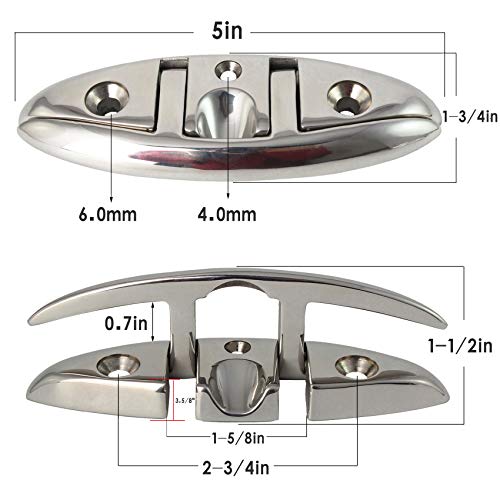 VEITHI 316 Stainless Steel Boat Folding Cleat 5 inch, Flip up Dock Cleat for Deck and Boat, Boat Tie Down Cleats Dock Cleats Folding Cleat Rope Cleat Pop Up Cleat Boat Cleats with Fasteners (4 Pack) - Image 2