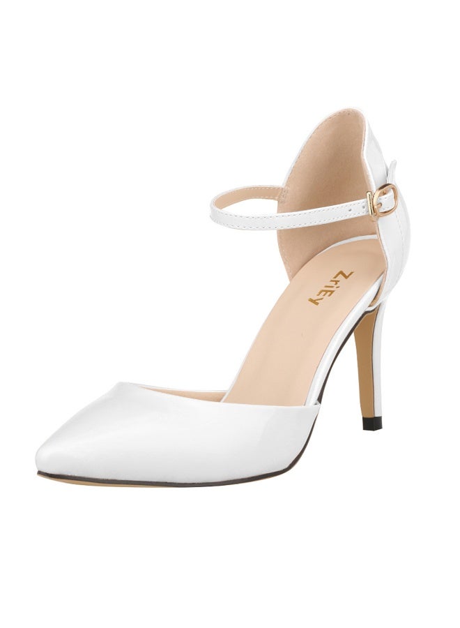 Loquat Patent Leather All-Season Elegant Pointed Toe Stiletto Bridal Shoes 8cm White - Image 1