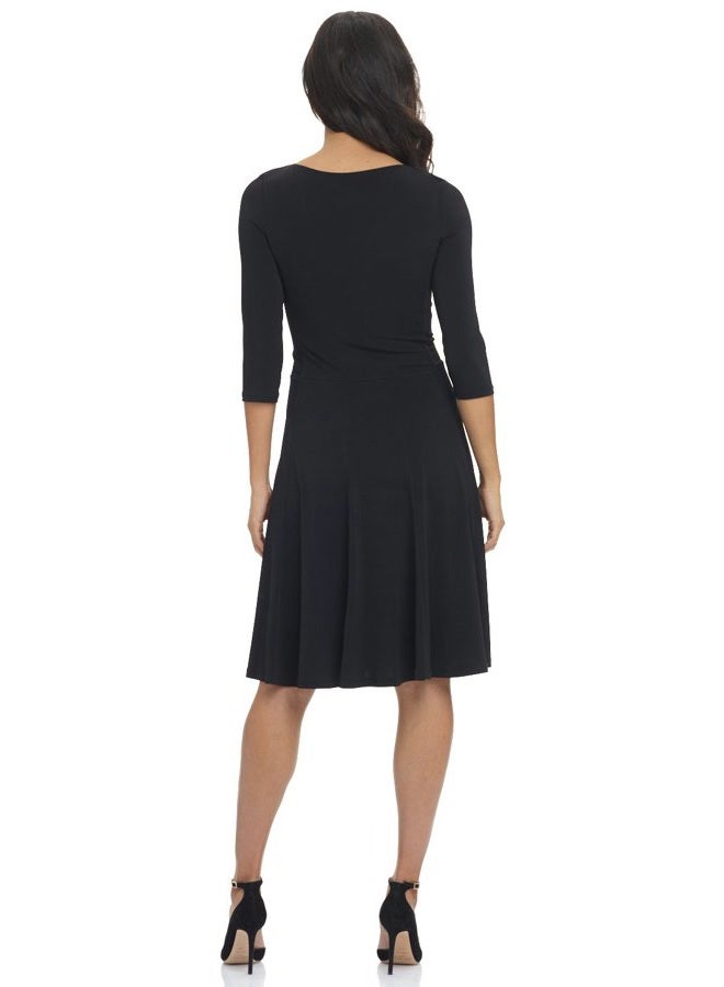 REKUCCI Women's Flippy Fit N' Flare Dress with 3/4 Sleeves, Black, 4 - Image 3