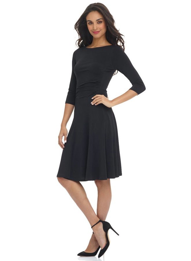 REKUCCI Women's Flippy Fit N' Flare Dress with 3/4 Sleeves, Black, 4 - Image 2