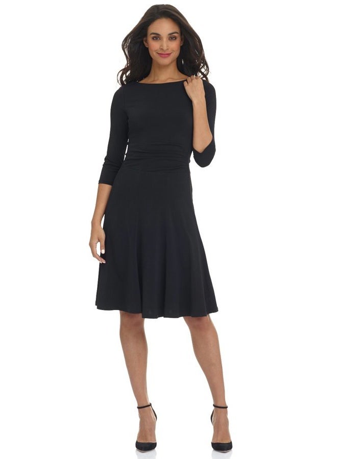 REKUCCI Women's Flippy Fit N' Flare Dress with 3/4 Sleeves, Black, 4 - Image 1