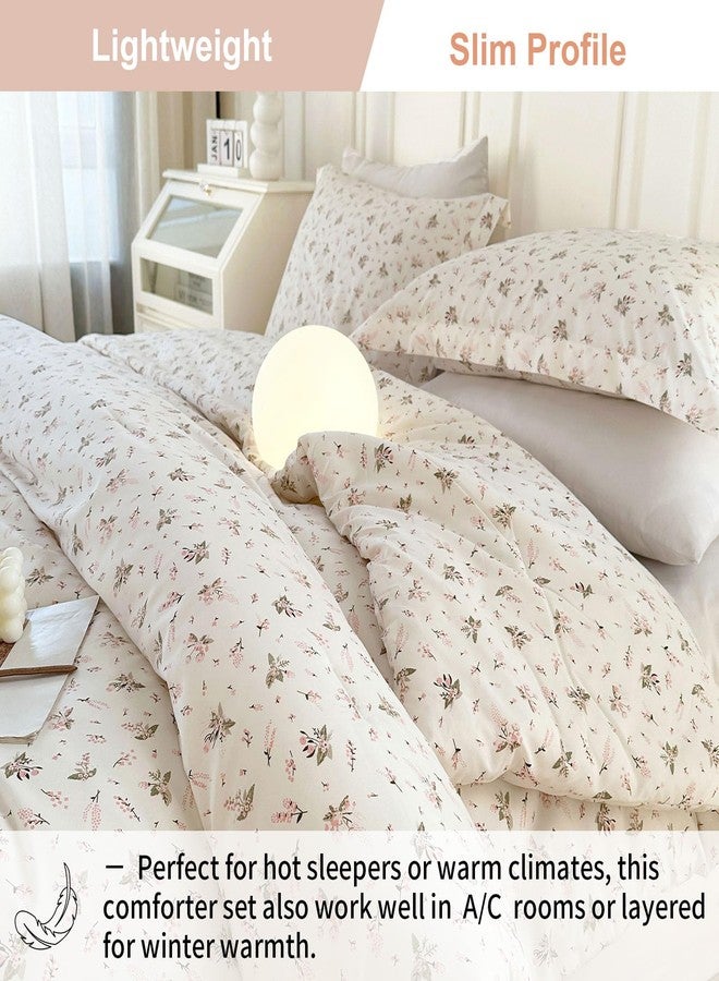 EAVD Garden Floral Comforter Set King Washed Microfiber Bedding Comforter Set Vintage Pink Floral Bedding Comforter Set with 2 Pillowcases Chic Botanical Comforter with 2 Pillowcases - Image 5