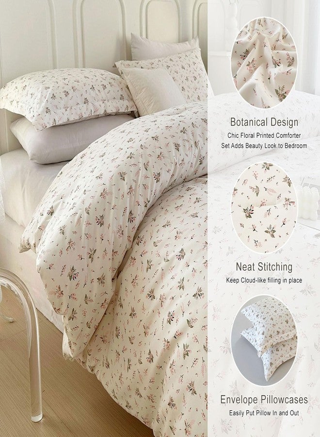 EAVD Garden Floral Comforter Set King Washed Microfiber Bedding Comforter Set Vintage Pink Floral Bedding Comforter Set with 2 Pillowcases Chic Botanical Comforter with 2 Pillowcases - Image 2