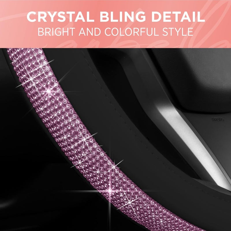 Carbella BDK Bling Bling Diamond Leather Steering Wheel Cover with 9 Rows Crystal Rhinestones, Universal Fit 14.5-15.5 Inch for Women/Girls (Pink) - Image 5