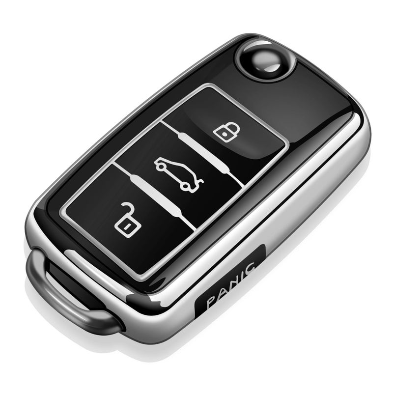 Tukellen for Volkswagen Key Fob Cover Soft TPU Full Protection Key Shell Key Case Compatible with VW Jetta Golf Polo MK6 Passat Tiguan Beetle Key Shell Silver