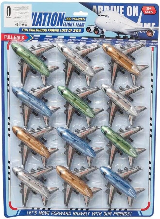 Plastic Airplane Set Of 12 Pieces For Kids - Multi Color 