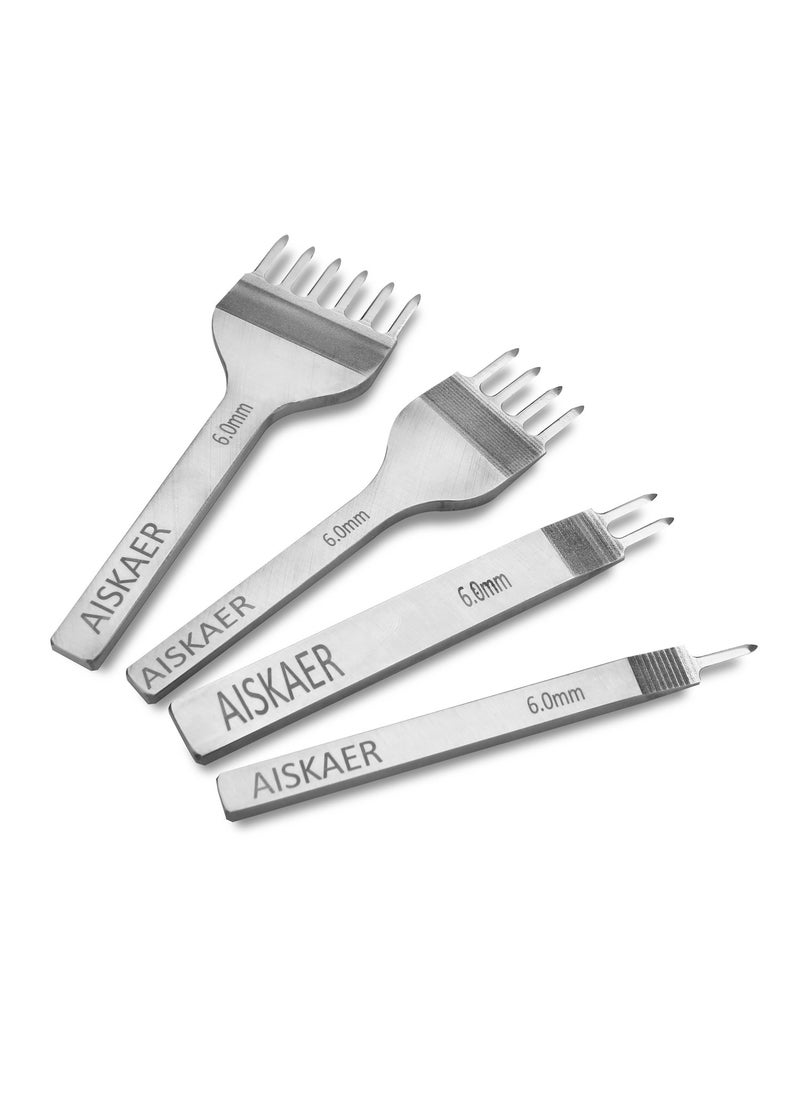 Aiskaer Aiskaer Leather Stitching Punch Set Diamond Chisel Tools 6mm White Steel 1246 Prong for Leather Craft DIY 